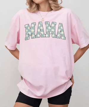 MAMA Comfort Colors® T-Shirt – Daisy Floral Mom Shirt - Woven Mama