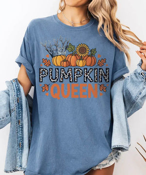 Pumpkin Queen Comfort Colors T-Shirt or Crewneck Sweatshirt – Fall Pumpkin Patch & Halloween Mom Shirt - Woven Mama