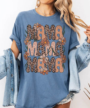MAMA Comfort Colors® T-Shirt – Retro Leopard & Polka Dot Floral Mom Shirt - Woven Mama