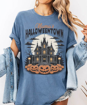 Mama’s Halloweentown Comfort Colors T-Shirt or Crewneck Sweatshirt – Haunted House Pumpkin Halloween Mom Shirt - Woven Mama