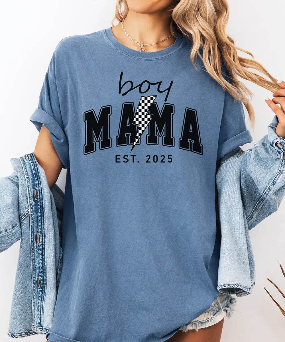 Custom Boy Mama T-Shirt – Personalized Year “Est.” Comfort Colors® Tee - Woven Mama