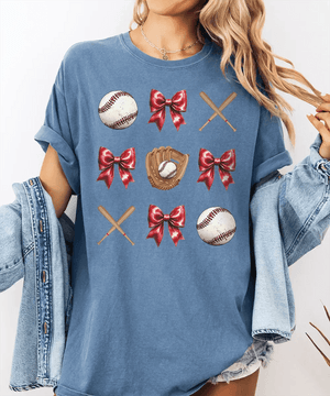 Coquette Bow Baseball T-Shirt – Baseball Mom Game Day Tee - Woven Mama