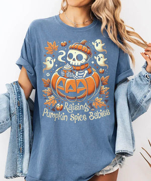 Raising Pumpkin Spice Babies Halloween Comfort Colors T-Shirt or Crewneck Sweatshirt - Woven Mama