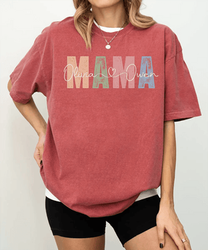 Custom Mama Comfort Colors® T-Shirt – Personalized with Kids’ Names - Woven Mama