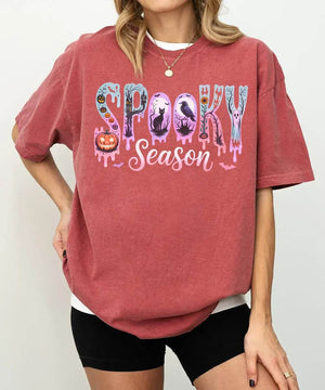 Spooky Season Comfort Colors T-Shirt or Crewneck Sweatshirt – Cute Drippy Pastel Halloween Shirt - Woven Mama