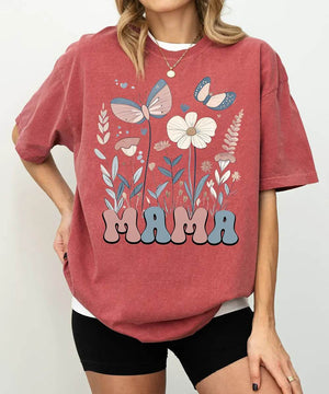 MAMA Comfort Colors® T-Shirt – Butterfly & Wildflower Mom Shirt - Woven Mama