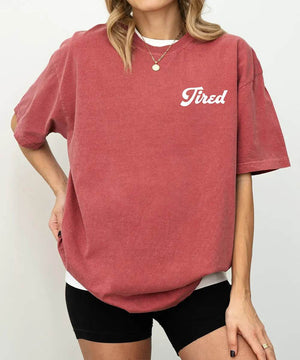 Tired Comfort Colors® T-Shirt – Minimalist Pocket Print Mom Shirt - Woven Mama