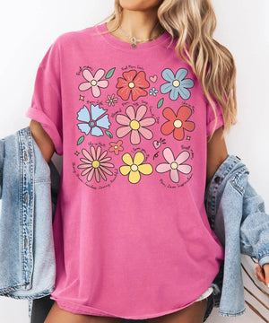 Floral Mom Life T-Shirt – Comfort Colors Tee with Cute Colorful Flower Design & Motherhood Words - Woven Mama