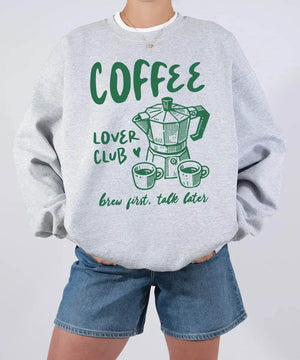 Funny Coffee Lover Club Shirt – Brew First Talk Later T-Shirt or Sweatshirt - Woven Mama