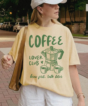 Funny Coffee Lover Club Shirt – Brew First Talk Later T-Shirt or Sweatshirt - Woven Mama