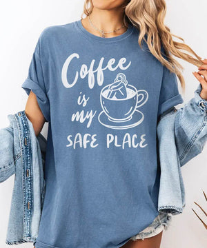 Coffee Is My Safe Place T-Shirt | Cozy Coffee Lover Tee for Moms - Woven Mama
