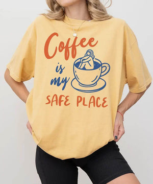 Coffee Is My Safe Place T-Shirt | Cozy Coffee Lover Tee for Moms - Woven Mama