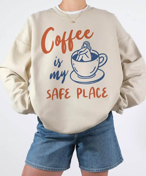 Coffee Is My Safe Place T-Shirt | Cozy Coffee Lover Tee for Moms - Woven Mama