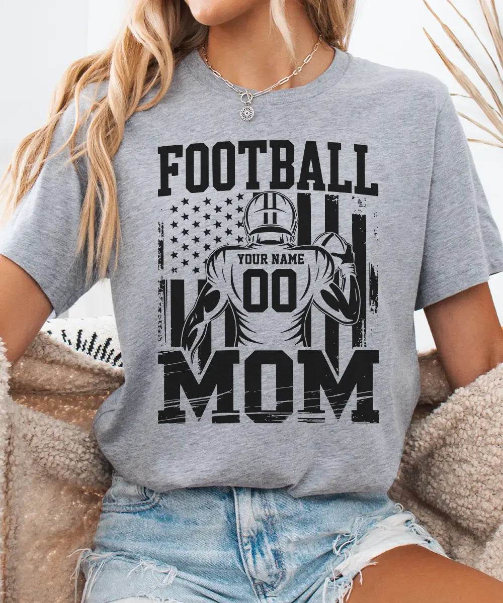 Custom Football Mom Shirt with Player Name & Number – Personalized Game Day Tee or Sweatshirt - Woven Mama