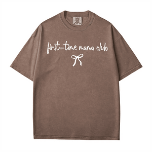 First-Time Mama Club Comfort Colors® T-Shirt – New Mom Bow Tee - Woven Mama