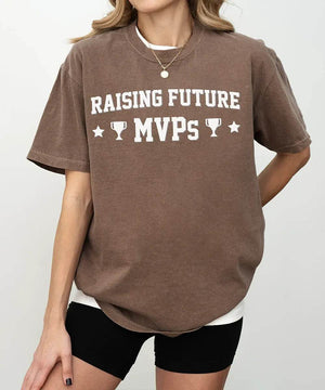 Raising Future MVPs T-Shirt – Sports Mom Tee in Bella+Canvas & Comfort Colors - Woven Mama
