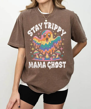 Stay Trippy Mama Ghost Comfort Colors T-Shirt or Crewneck Sweatshirt – Psychedelic Halloween Mom Shirt - Woven Mama