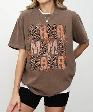 MAMA Comfort Colors® T-Shirt – Retro Leopard & Polka Dot Floral Mom Shirt - Woven Mama