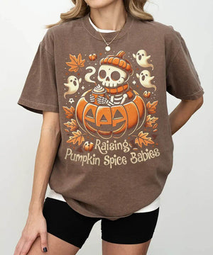 Raising Pumpkin Spice Babies Halloween Comfort Colors T-Shirt or Crewneck Sweatshirt - Woven Mama