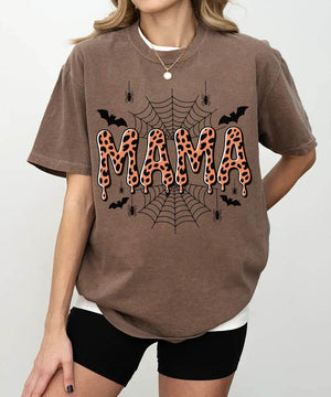 Spooky Mama Comfort Colors T-Shirt or Crewneck Sweatshirt – Leopard Print Halloween Mom Shirt - Woven Mama