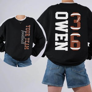 Custom Football T-Shirt or Sweatshirt – Personalized Name & Number - Woven Mama