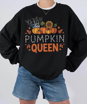 Pumpkin Queen Comfort Colors T-Shirt or Crewneck Sweatshirt – Fall Pumpkin Patch & Halloween Mom Shirt - Woven Mama