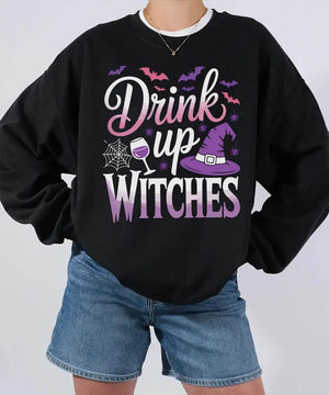 Drink Up Witches Halloween Comfort Colors T-Shirt or Crewneck Sweatshirt – Funny Spooky Season Shirt - Woven Mama
