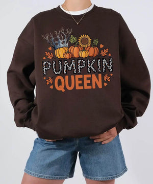 Pumpkin Queen Comfort Colors T-Shirt or Crewneck Sweatshirt – Fall Pumpkin Patch & Halloween Mom Shirt - Woven Mama