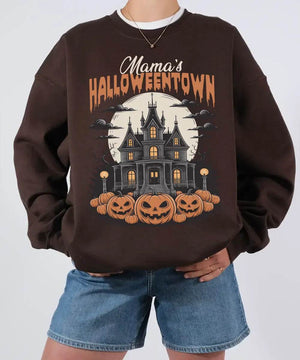 Mama’s Halloweentown Comfort Colors T-Shirt or Crewneck Sweatshirt – Haunted House Pumpkin Halloween Mom Shirt - Woven Mama
