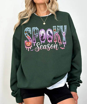 Spooky Season Comfort Colors T-Shirt or Crewneck Sweatshirt – Cute Drippy Pastel Halloween Shirt - Woven Mama