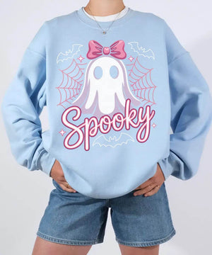 Spooky Ghost Mama Comfort Colors T-Shirt or Sweatshirt – Cute Halloween Pink Bow Ghost Shirt - Woven Mama