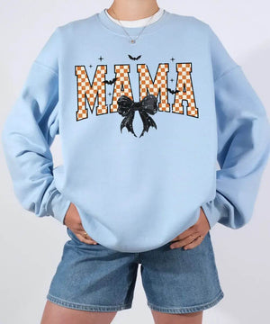 Spooky Bow MAMA Halloween Comfort Colors T-Shirt or Crewneck Sweatshirt - Woven Mama