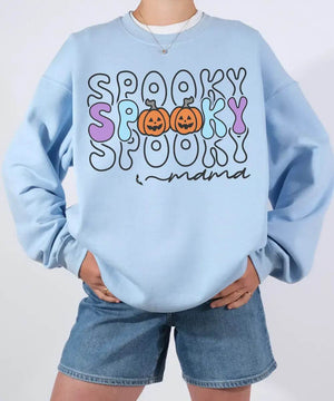 Spooky Mama Comfort Colors T-Shirt or Crewneck Sweatshirt – Colorful Halloween Pumpkin Mom Shirt - Woven Mama