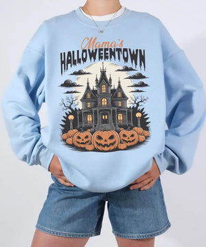 Mama’s Halloweentown Comfort Colors T-Shirt or Crewneck Sweatshirt – Haunted House Pumpkin Halloween Mom Shirt - Woven Mama