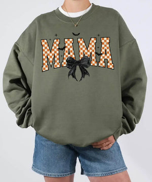 Spooky Bow MAMA Halloween Comfort Colors T-Shirt or Crewneck Sweatshirt - Woven Mama