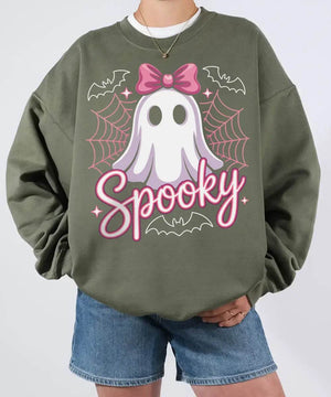 Spooky Ghost Mama Comfort Colors T-Shirt or Sweatshirt – Cute Halloween Pink Bow Ghost Shirt - Woven Mama