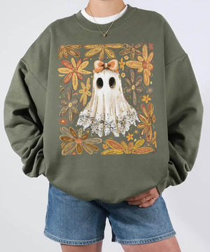 Floral Ghost Mama Halloween Comfort Colors T-Shirt or Sweatshirt – Retro Fall Spooky Season Shirt - Woven Mama