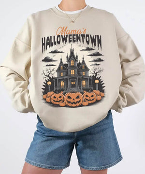 Mama’s Halloweentown Comfort Colors T-Shirt or Crewneck Sweatshirt – Haunted House Pumpkin Halloween Mom Shirt - Woven Mama