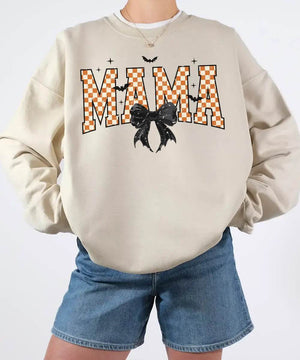 Spooky Bow MAMA Halloween Comfort Colors T-Shirt or Crewneck Sweatshirt - Woven Mama