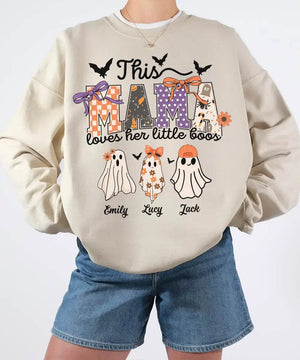 Custom Halloween Mama Comfort Colors T-Shirt or Crewneck Sweatshirt – This Mama Loves Her Little Boos - Woven Mama