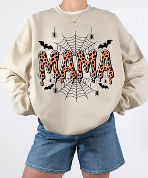 Spooky Mama Comfort Colors T-Shirt or Crewneck Sweatshirt – Leopard Print Halloween Mom Shirt - Woven Mama