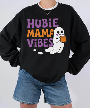 Hubie Mama Vibes Halloween Shirt – Comfort Colors® T-Shirt & Gildan Crewneck Sweatshirt for Moms - Woven Mama