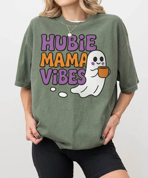 Hubie Mama Vibes Halloween Shirt – Comfort Colors® T-Shirt & Gildan Crewneck Sweatshirt for Moms - Woven Mama