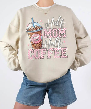 Half Mom Half Coffee Shirt – Coffee Mom Quote Comfort Colors Tee / Sweatshirt - Woven Mama