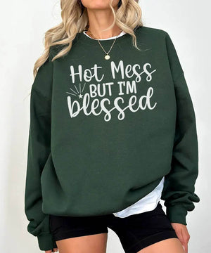Hot Mess But I’m Blessed Shirt – Funny Mom Comfort Colors® Tee / Sweatshirt - Woven Mama