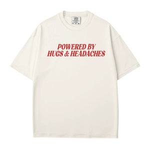 Powered by Hugs & Headaches T-Shirt – Comfort Colors Funny Mom Life Tee - Woven Mama