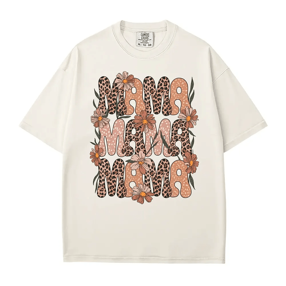 MAMA Comfort Colors® T-Shirt – Retro Leopard & Polka Dot Floral Mom Shirt - Woven Mama