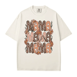 MAMA Comfort Colors® T-Shirt – Retro Leopard & Polka Dot Floral Mom Shirt - Woven Mama