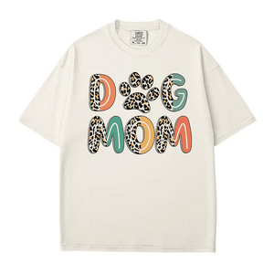 Dog Mom Comfort Colors® T-Shirt – Retro Leopard Letters with Paw Print - Woven Mama