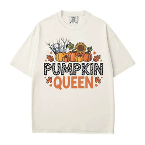 Pumpkin Queen Comfort Colors T-Shirt or Crewneck Sweatshirt – Fall Pumpkin Patch & Halloween Mom Shirt - Woven Mama